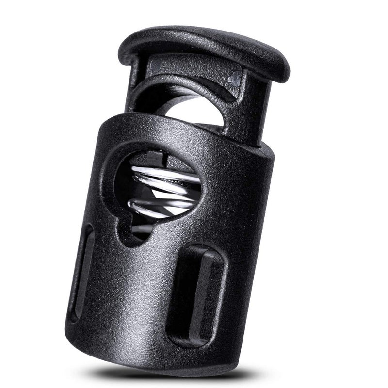 AQRINGO 35 Pcs Plastic Cord Locks Single Hole Spring Toggle Stopper Cord Stops Fastener Toggles for Drawstrings, Paracord, Shoelaces, Bags, Clothing, and More, Black - Image 1